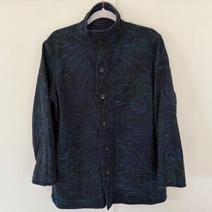 Casual Studio Women's Jacket Blue Embroidered Reversible Lagenlook Art to Wear L